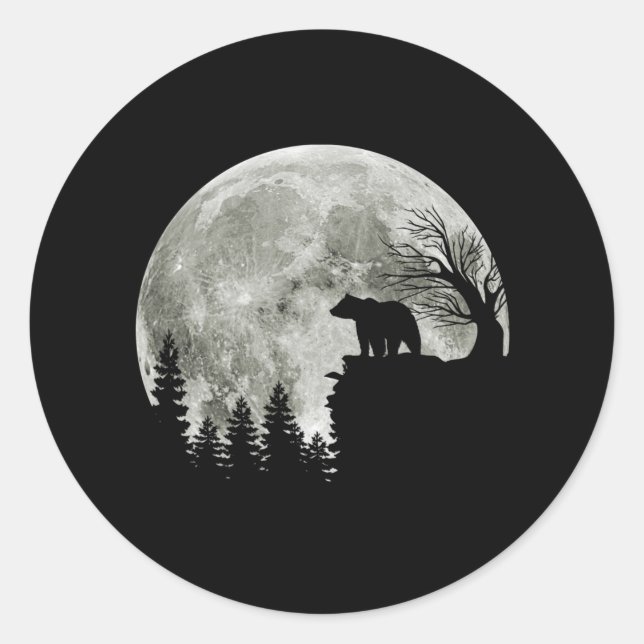 Bear Stand On Mountain Spooky Halloween Moon Classic Round Sticker (Front)