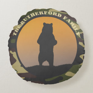 Bear Standing and Camo Round Pillow