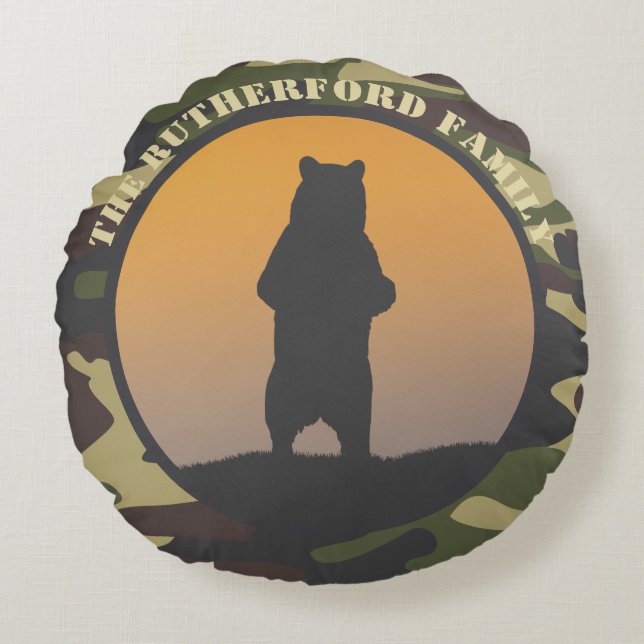 Bear Standing and Camo Round Pillow (Front)