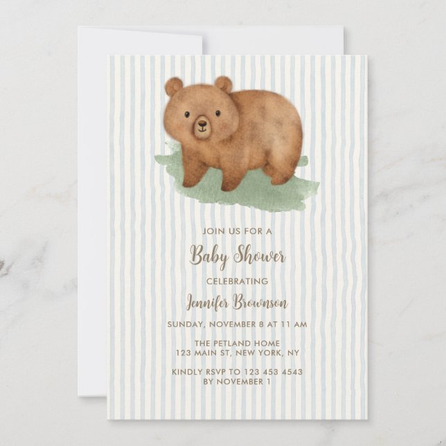 Bear Striped Baby Shower Invitation (Front)