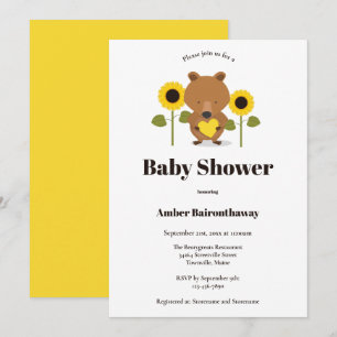 Bear Sunflowers Baby Shower Invitation