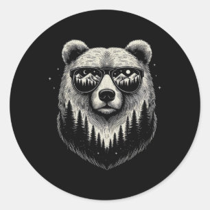 Bear Sungles Nature Scene Art Design For Women And Classic Round Sticker