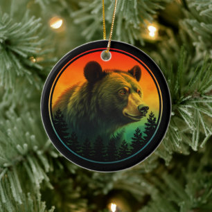 Bear sunset nature animal wildlife ceramic ornament