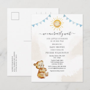 Bear Sunshine Watercolor Boy Baby Shower Invitation Postcard