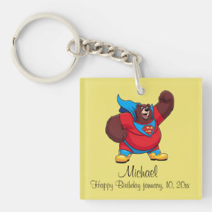 BEAR SUPERHERO BIRTHDAY YELLOW KEYCHAIN