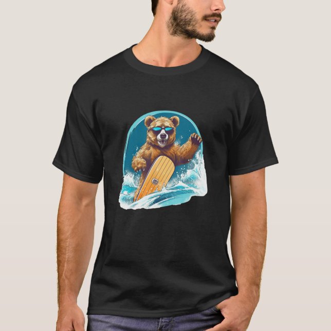 Bear Surfing A Wave  Bear Surfing Surf T-Shirt (Front)