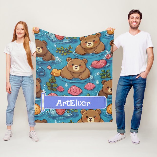 Bear Swimming Print Fleece Blanket (In Situ)