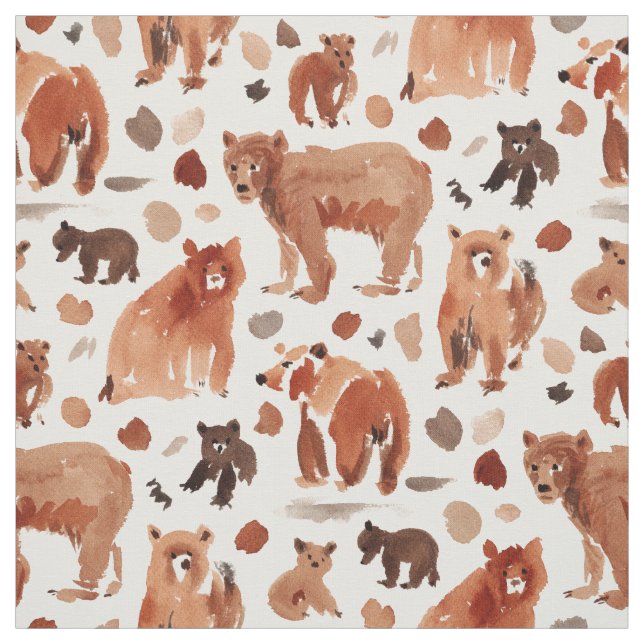 BEAR TERRITORY Brown Mama and Cub Nursery Bears Fabric (Swatch)