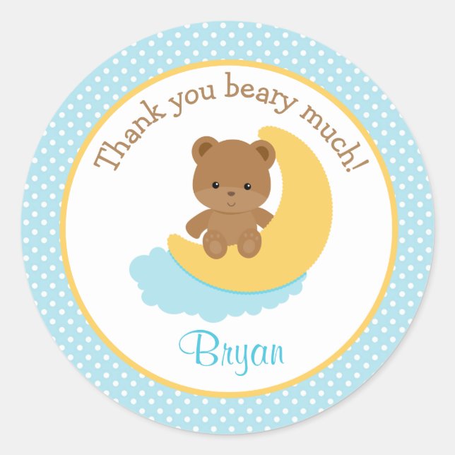 Bear Thank You Stickers Moon - 1st Birthday Favour (Front)