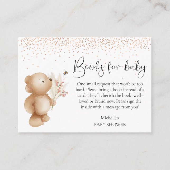 Bear & The Bee Books For Baby Shower Enclosure Card (Front)
