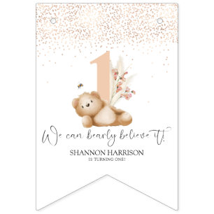 Bear & The Bee First Birthday Bunting Flags