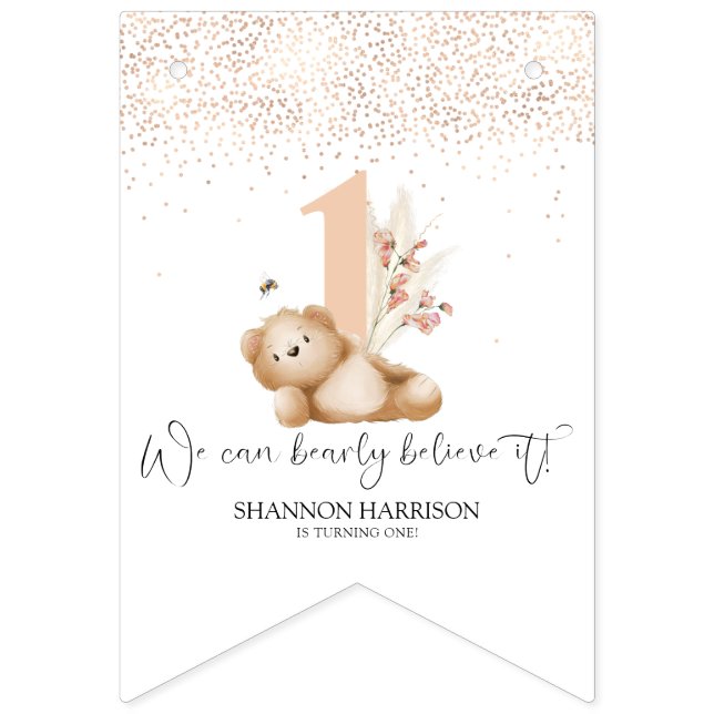 Bear & The Bee First Birthday Bunting Flags (First Flag)