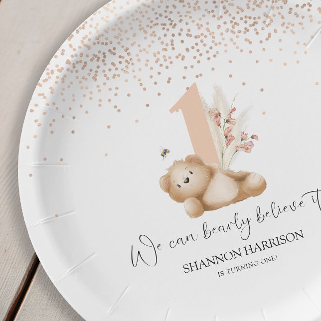 Bear & The Bee First Birthday Paper Plate (Creator Uploaded)