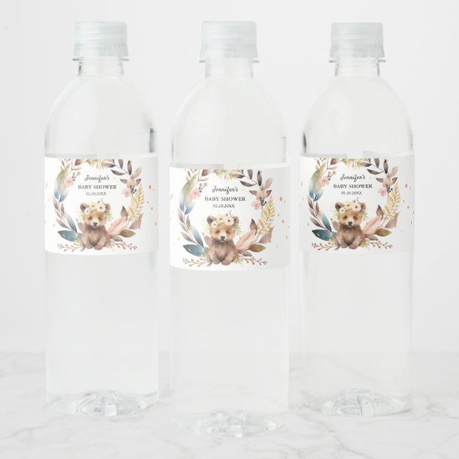Bear Theme Gender Neutral Baby Shower Water Bottle Label (Bottles)