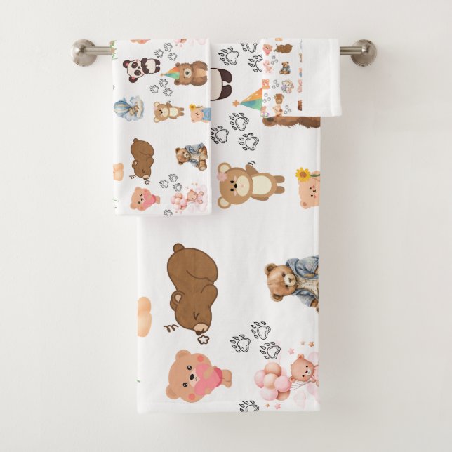 Bear-Themed Seamless Design Towel Set (Insitu)