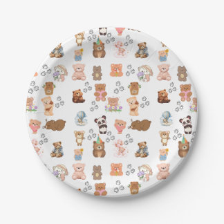Bear-Themed Seamless Pattern 7" Round Paper Plates