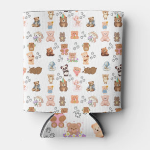 Bear-Themed Seamless Pattern Can Cooler