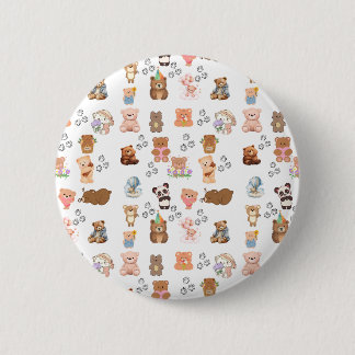  Bear-Themed Seamless Pattern Round Button 