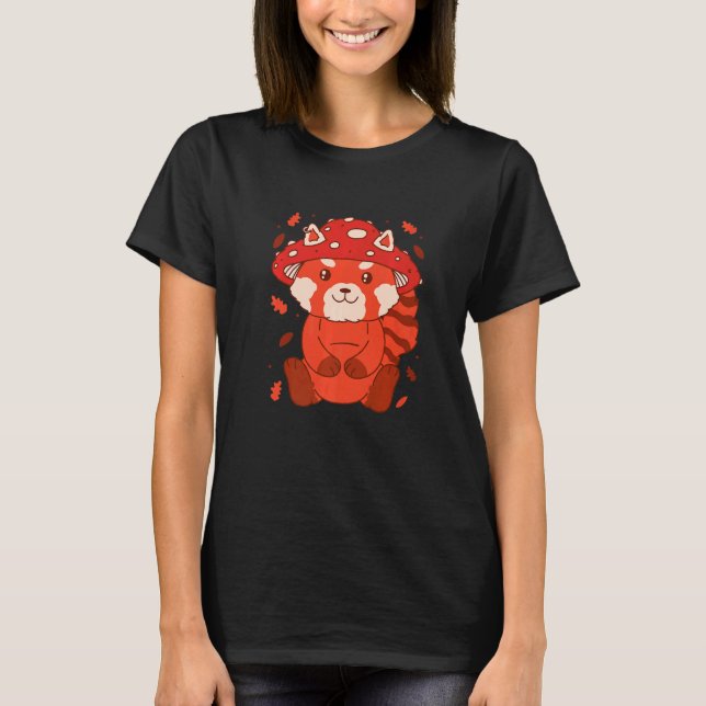 Bear Toadstool Hat Autumn Cat Bear Red Panda   T-Shirt (Front)