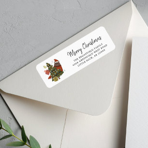 Bear Tree Christmas Modern Script Return Address