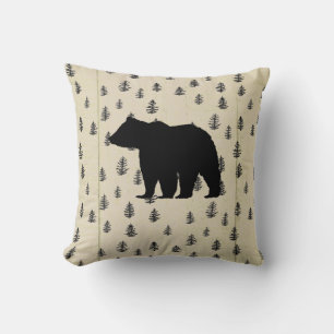 Bear Tree Mountain Illustration Pattern Rustic Throw Pillow