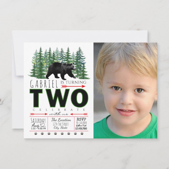 Bear Trees Boy Invitation de fête d'anniversaire 2 (Devant)