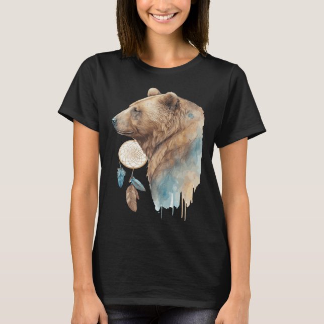 Bear Tribal Watercolor Bear Dream Catcher T-Shirt (Front)