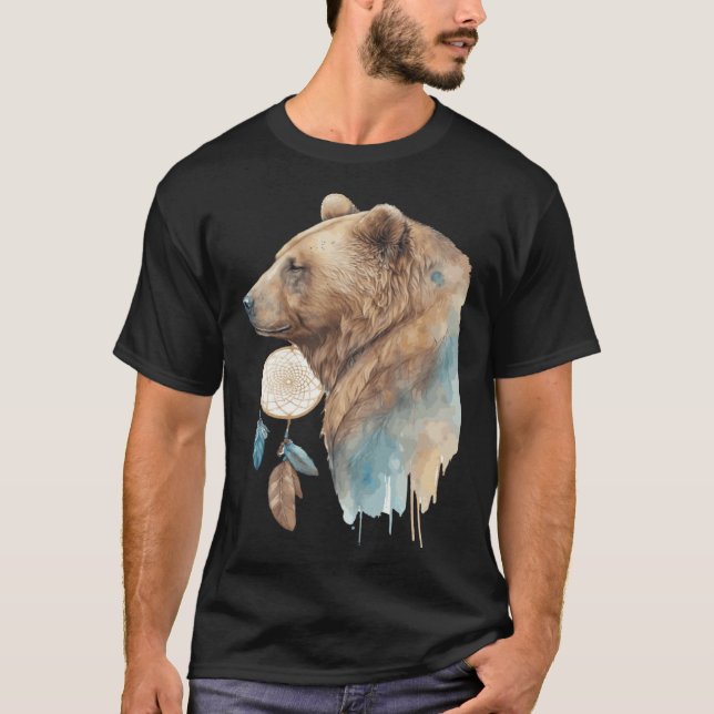 Bear Tribal Watercolor Bear Dream Catcher T-Shirt (Front)