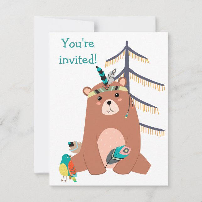 Bear Tribale mignonne Invitation de fête d'anniver (Devant)