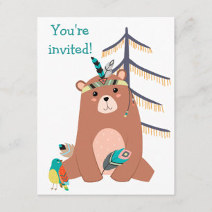 Bear Tribale mignonne Invitation de fête d'anniver