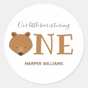 Bear Turning One Cute Animal First Birthday Classic Round Sticker