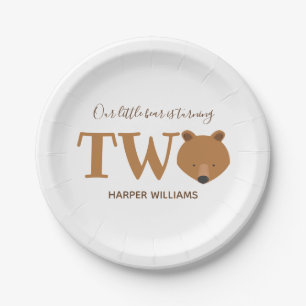 Bear Turning Two Cute Animal Toddler 2nd Birthday Paper Plate