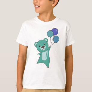 Bear Turquoise Flies With Balloons Cute Animals T-Shirt