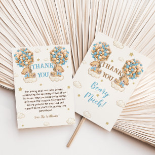 Bear Twin Boys Shower Pastel Blue Beige Thank You Card