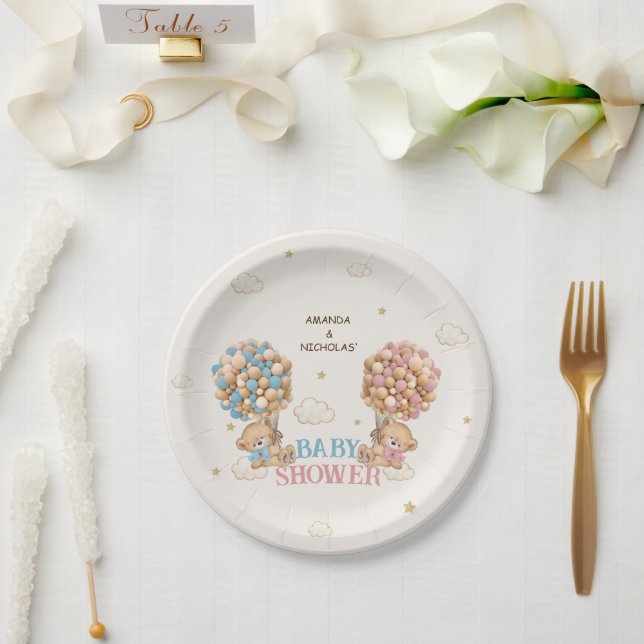 Bear Twins Shower Pink Blue  Paper Plate (Wedding)