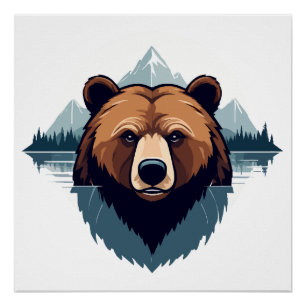 Bear Vector Art Animal Modern Urban City Graphic  Poster