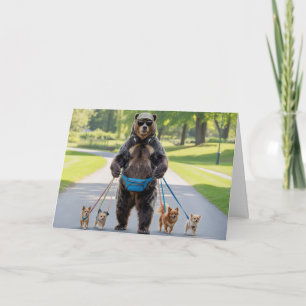 Bear Walkin' the Dog Card