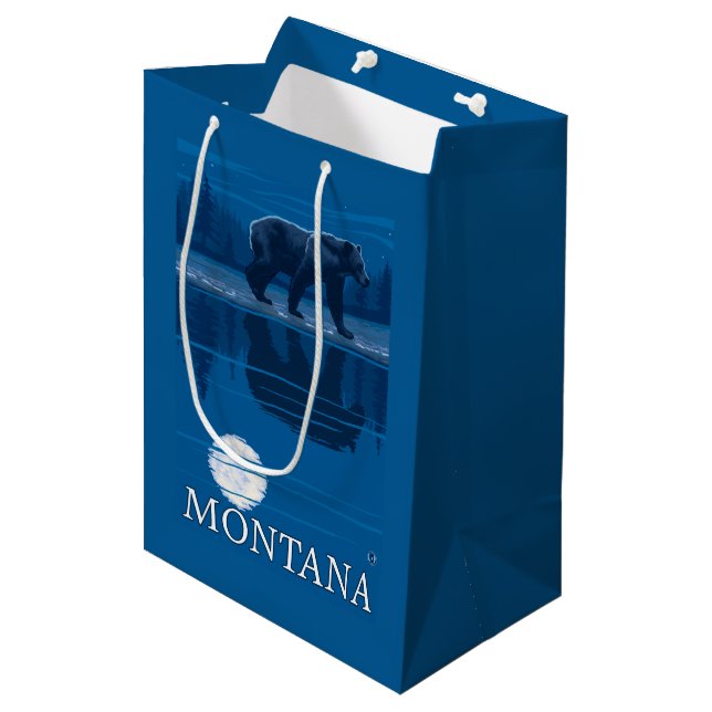 Bear Walking in Moonlight Vintage Travel Medium Gift Bag (Front Angled)