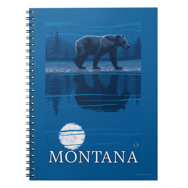 Bear Walking in Moonlight Vintage Travel Notebook (Front)