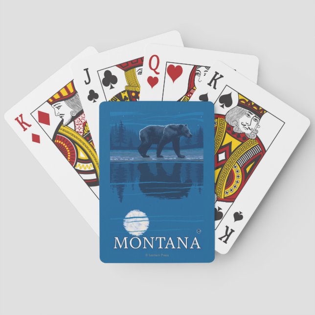 Bear Walking in Moonlight Vintage Travel Playing Cards (Back)