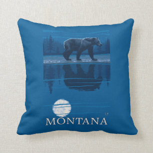 Bear Walking in Moonlight Vintage Travel Throw Pillow