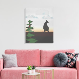 Bear walking on sunset canvas print