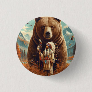 Bear warrior protector.  1 inch round button