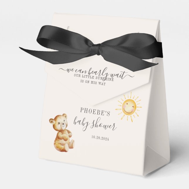 Bear Watercolor Sunshine Boys Baby Shower Favor Box (Front Side)