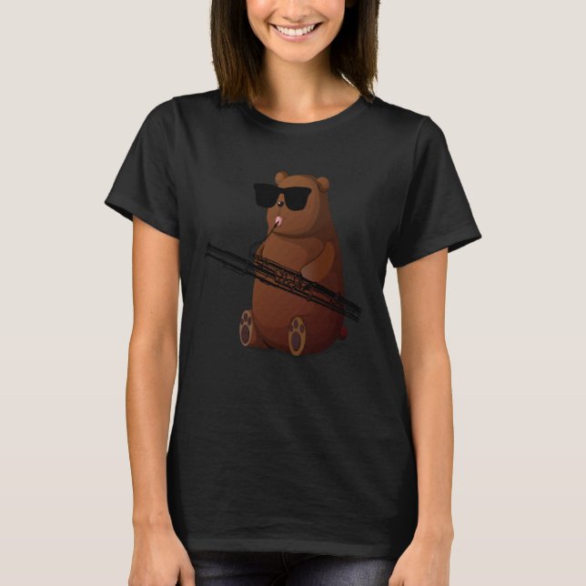 Bear Wearing Sunglasses Playing Bassoon T-Shirt (Front)