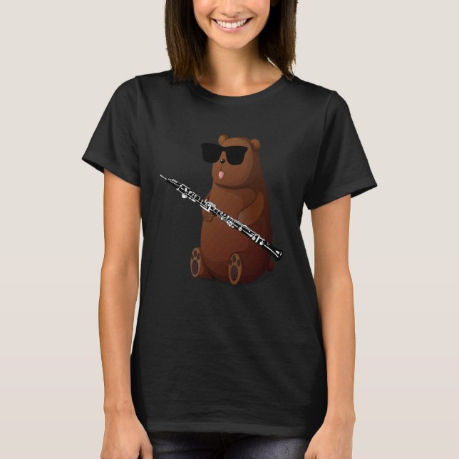 Bear Wearing Sunglasses Playing Oboe T-Shirt (Front)