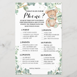 Bear What is on your Phone Baby Shower Game Card
