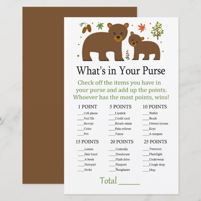 Bear What's in your purse game (Front/Back)