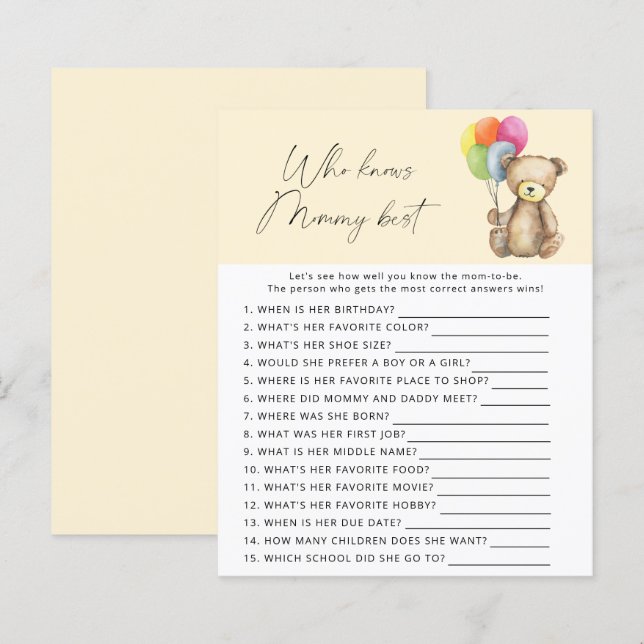 Bear - Who knows mommy best game (Front/Back)