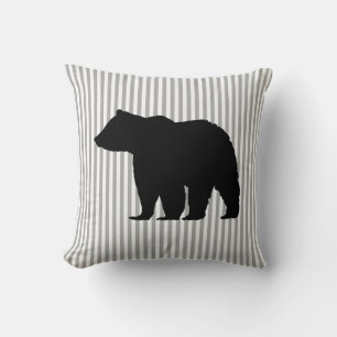 Bear Wilderness Grey and White Stripe Throw Pillow